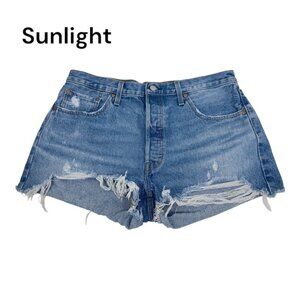 Levis Premium Women Distressed Button Fly High-Waisted Denim Short SZ W34 Cotton